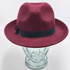 Forever 21 Wool Deep Red Ribbon Bow Band Fedora Hat
